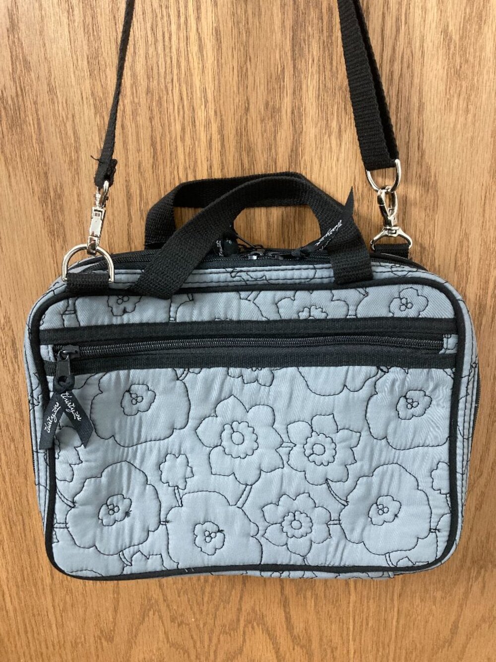 Thirty-One Gray Quilted Poppy Double Zip Cosmetic Bag Travel Organizer